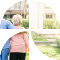 Mujer anciana junto a enfermero en una zona verde